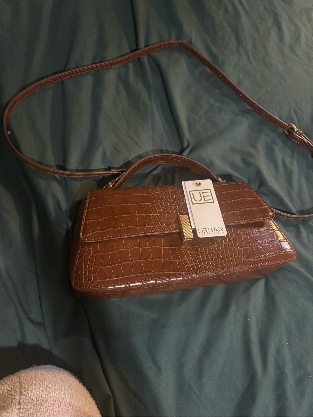 Urban Expressions Chocolate Brown Croc-Embossed Top Handle Crossbody
